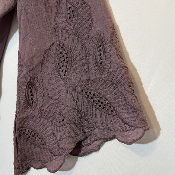 Solitaire Women Top Tunic Embroidery Boho Blouse Medium Purple Tie Flare Sleeve - Picture 9 of 11